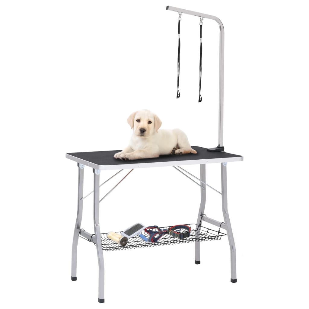 NNEVL Adjustable Dog Grooming Table with 2 Loops and Basket-0