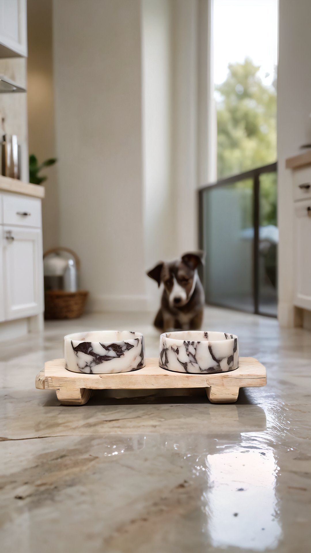 Chloe Marble Dog Bowl - with Stand-3